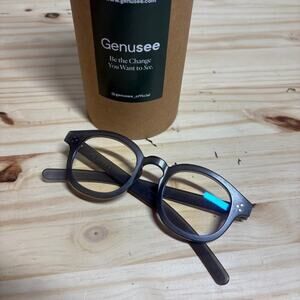 Genusee Smoke Blue Light Filter Frame Glasses Round Gray Full Rim One Size